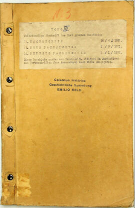 Vollstaendige Abschrift der drei gruenen Buechlein 1. Nachrichten 2. Neue Nachrichten 3. Neuste Nachrichten