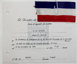 Invitación a Analice Bayer a Ceremonia de Inauguración de la Sección Prusiana de la Escuela Militar Museo