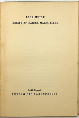 Lisa Heise Briefe an Rainer Maria Rilke