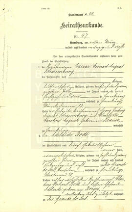 Certificado de Matrimonio Caesar Schauenburg y Adelaide Bode