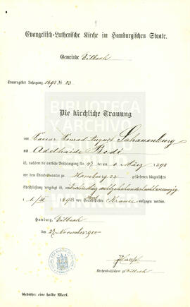 Fé de Matrimonio Caesar Schauenburg y Adelaide Bode