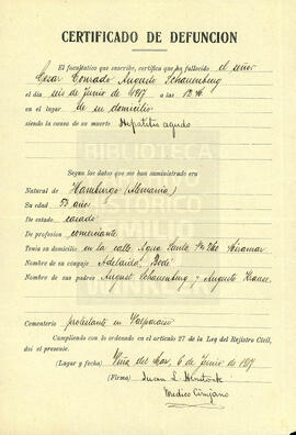 Certificado de Defunción Caesar Schauenburg